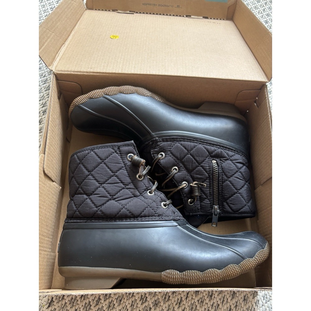 Sperry Top Sider Saltwater Snow/Rain Boot Quilt nylon Black New 7.5 Waterproof